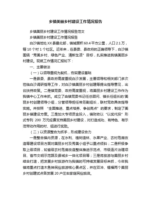 乡镇美丽乡村建设工作情况报告