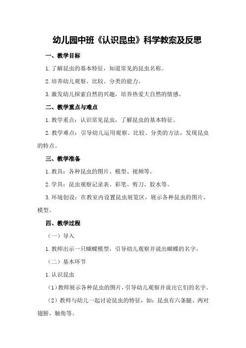 幼儿园中班《认识昆虫》科学教案及反思