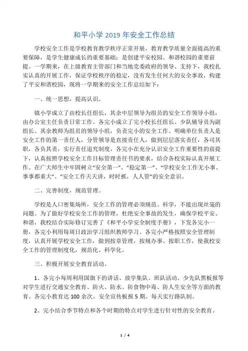 和平小学2019年安全工作总结