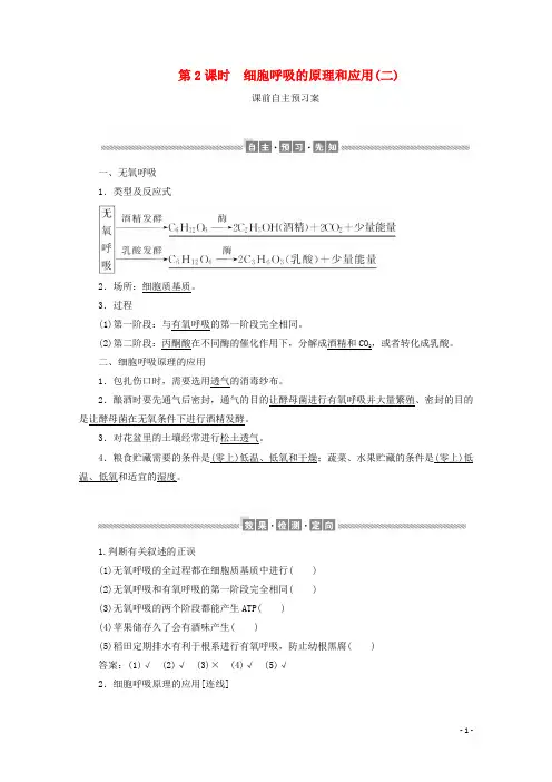 高中生物 第五章5.3.2 细胞呼吸的原理和应用(二)讲义+练习 新人教版必修1