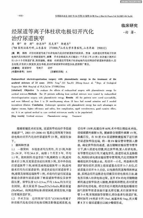 经尿道等离子体柱状电极切开汽化治疗尿道狭窄