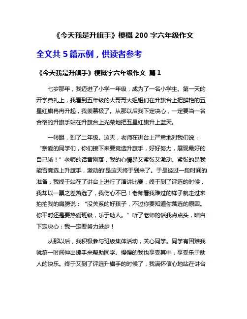 《今天我是升旗手》梗概200字六年级作文