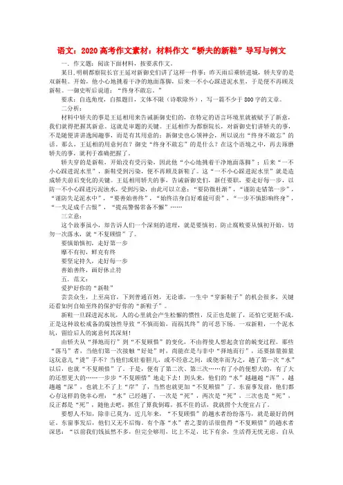 2020高考语文 材料作文“轿夫的新鞋”导写与例文素材