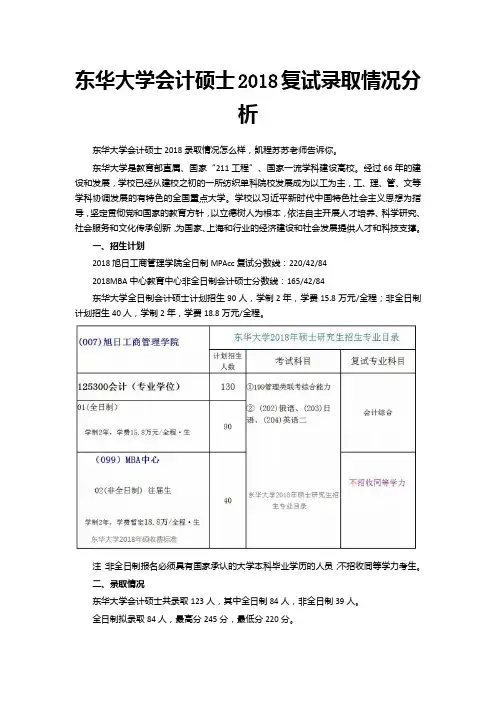 东华大学会计硕士2018复试录取情况分析