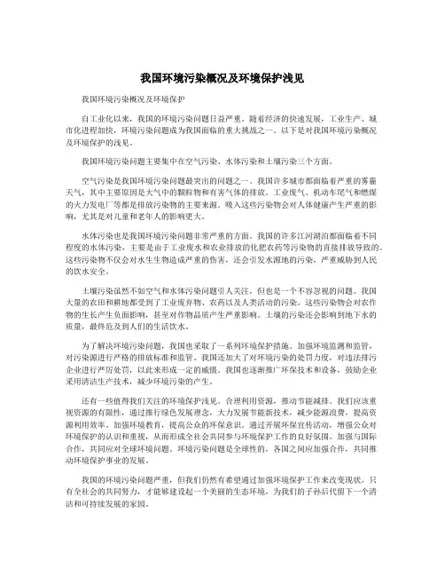 我国环境污染概况及环境保护浅见