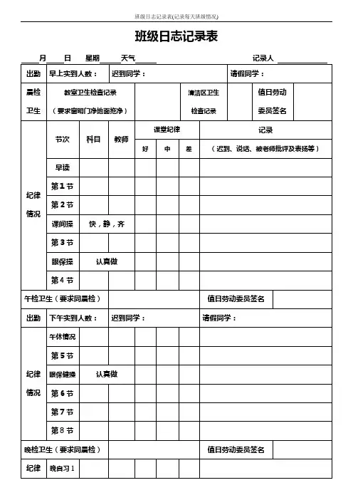 班级日志记录表(记录每天班级情况)