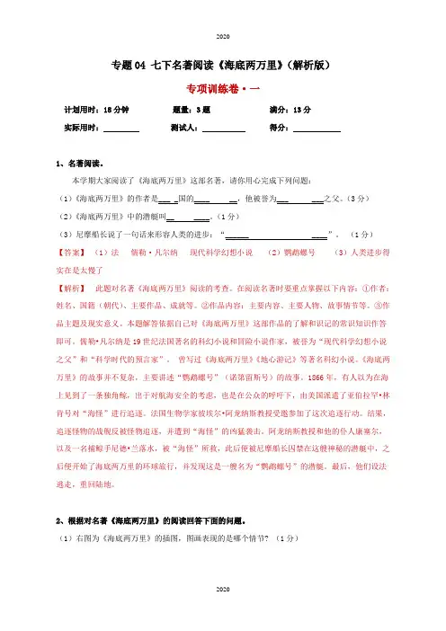 专题04 七下名著阅读《海底两万里》(解析版)
