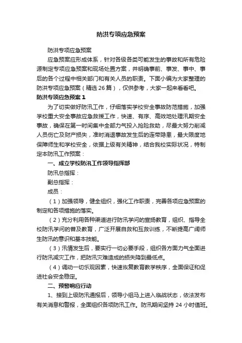防洪专项应急预案（精选26篇）