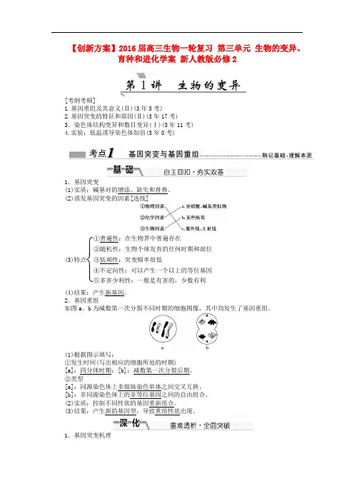 高三生物一轮复习 第三单元 生物的变异、育种和进化学案 新人教版必修2