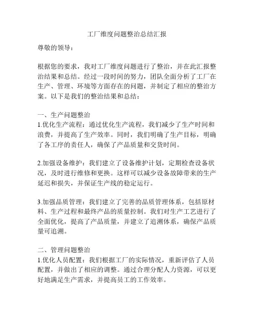 工厂维度问题整治总结汇报