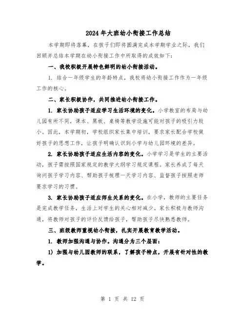 2024年大班幼小衔接工作总结（六篇）