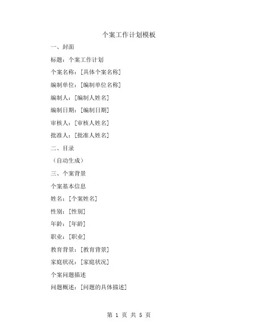 个案工作计划模板范文