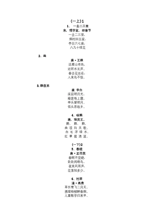 人教版小学一到六年级课内古诗词总汇