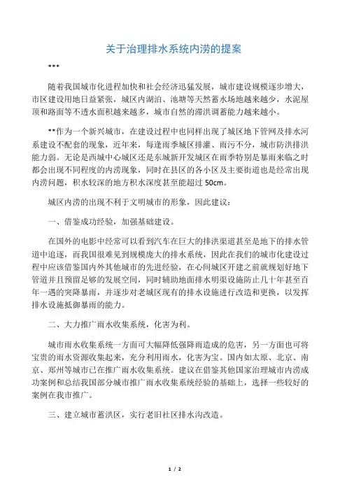 关于治理排水系统内涝的提案