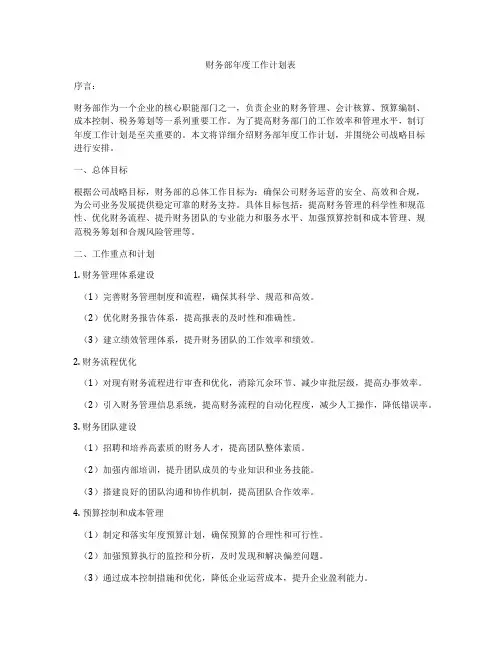 财务部年度工作计划表