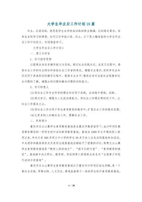 大学生毕业后工作计划10篇
