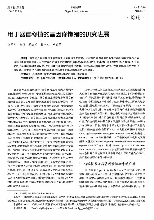 用于器官移植的基因修饰猪的研究进展