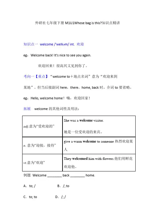外研社七下Module1 Unit1 Whose bag is this知识精讲