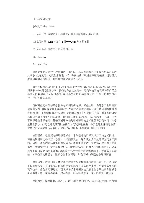 小学见习报告10篇