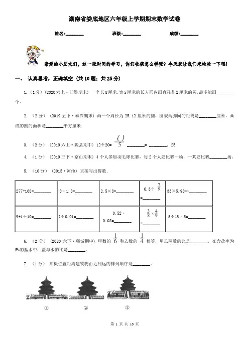 湖南省娄底地区六年级上学期期末数学试卷