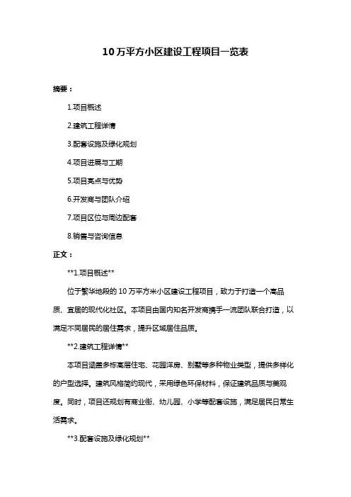 10万平方小区建设工程项目一览表