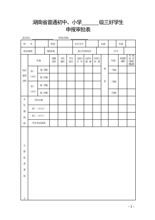 市级三好学生优秀班干申请表