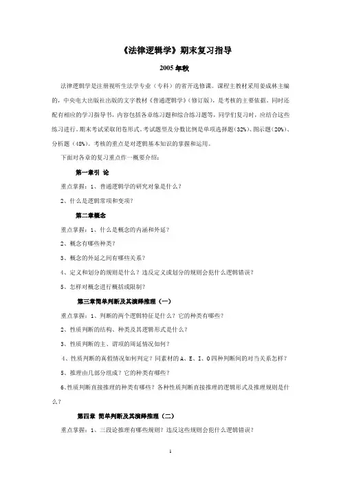 法律逻辑学期末复习指导