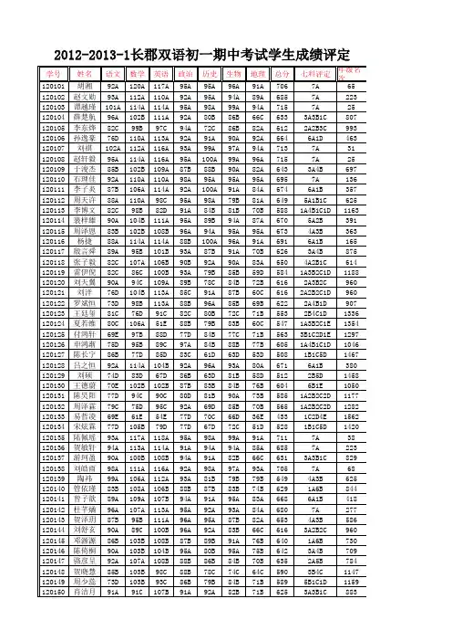 长郡双语实验中学12级全年级分班等第表格----最后稿