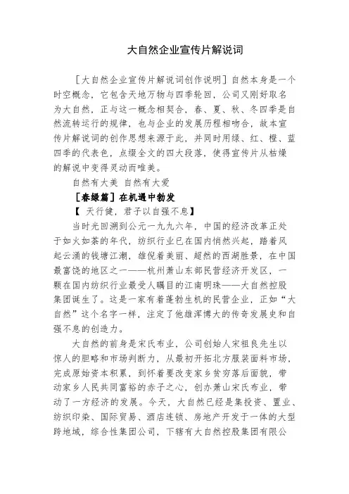 3篇最新集团公司企业(文化)形象电视视频创意框架专题宣传片脚本解说词文案策划方案