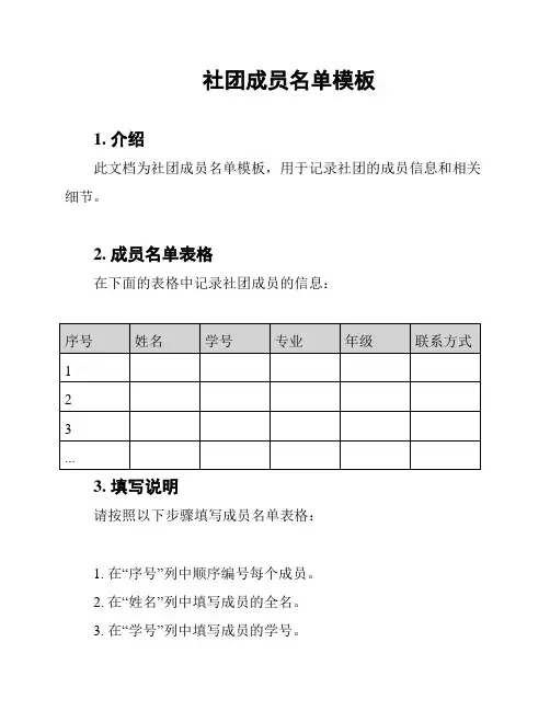 社团成员名单模板