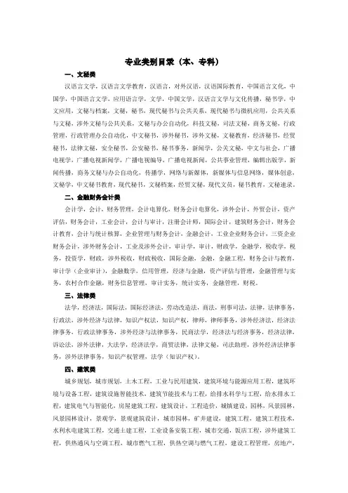 专业类别目录本、专科