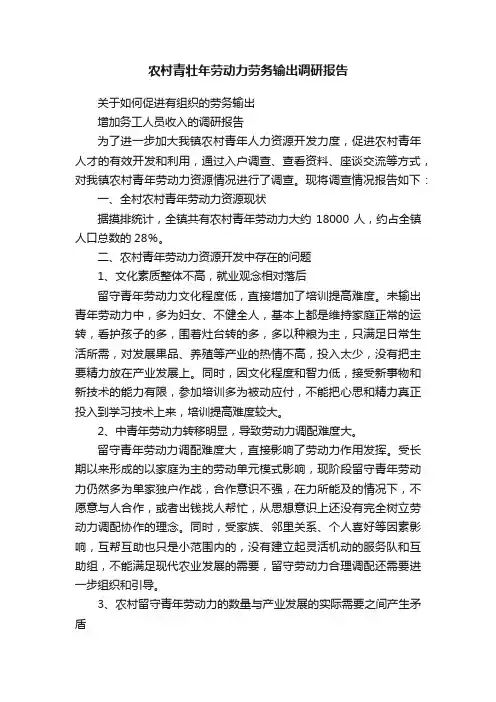 农村青壮年劳动力劳务输出调研报告