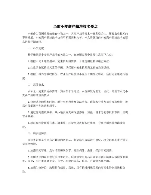 当前小麦高产栽培技术要点