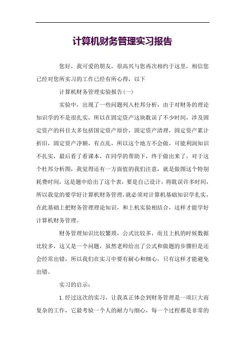 计算机财务管理实习报告