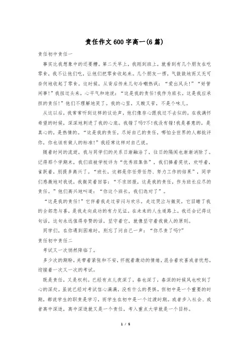 责任作文600字高一(6篇)