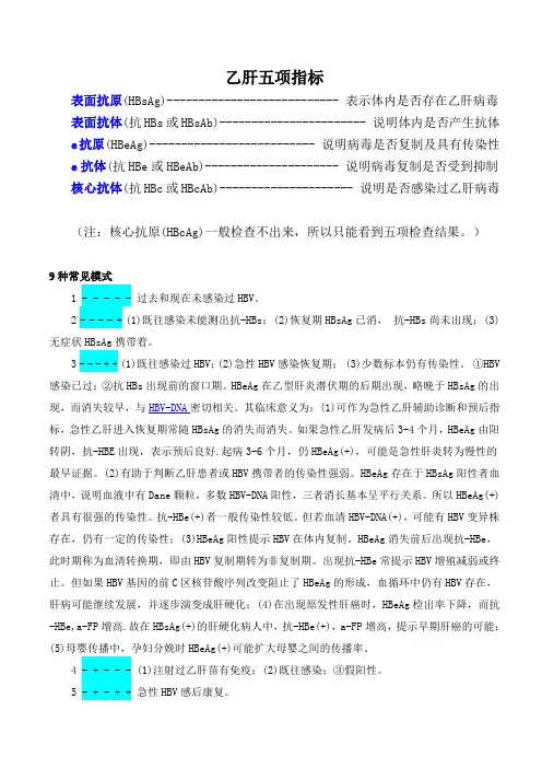 乙肝五项详细对照表及肝功能检查指标(一目了然版)
