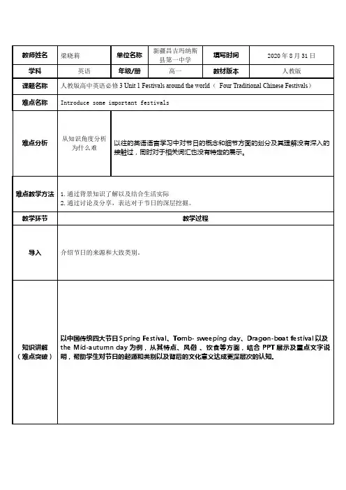 人教版高中英语必修3-Unit 1 Festivals around the w