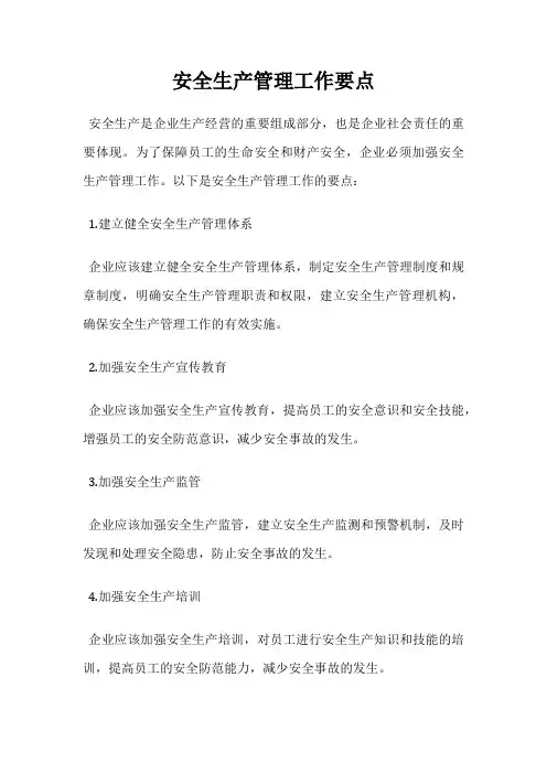 安全生产管理工作要点