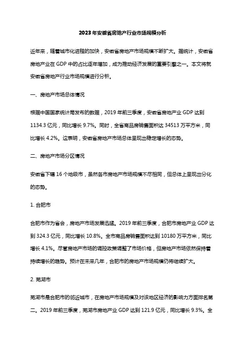2023年安徽省房地产行业市场规模分析