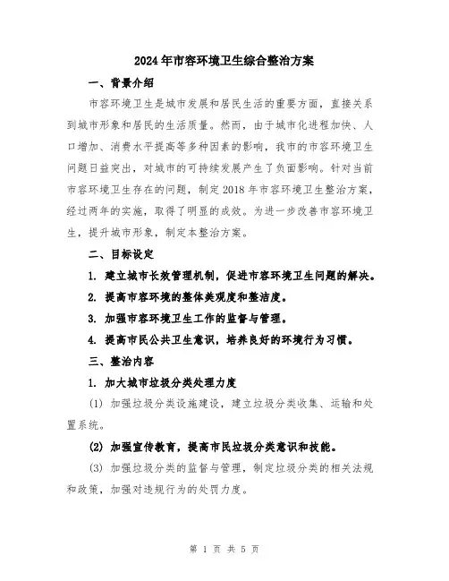 2024年市容环境卫生综合整治方案