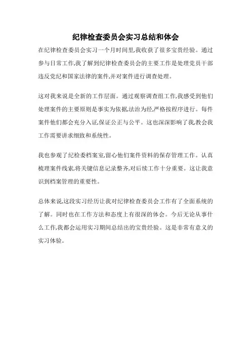 纪律检查委员会实习总结和体会