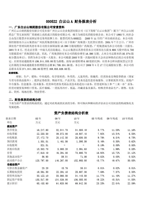 000522白云山A财务报表分析