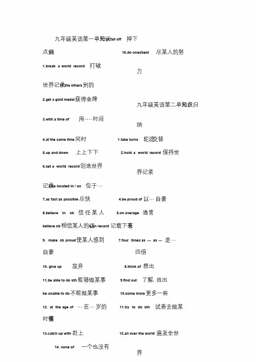 冀教版九年级英语上册知识点归纳
