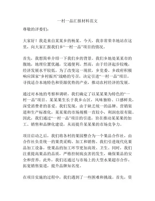 一村一品汇报材料范文