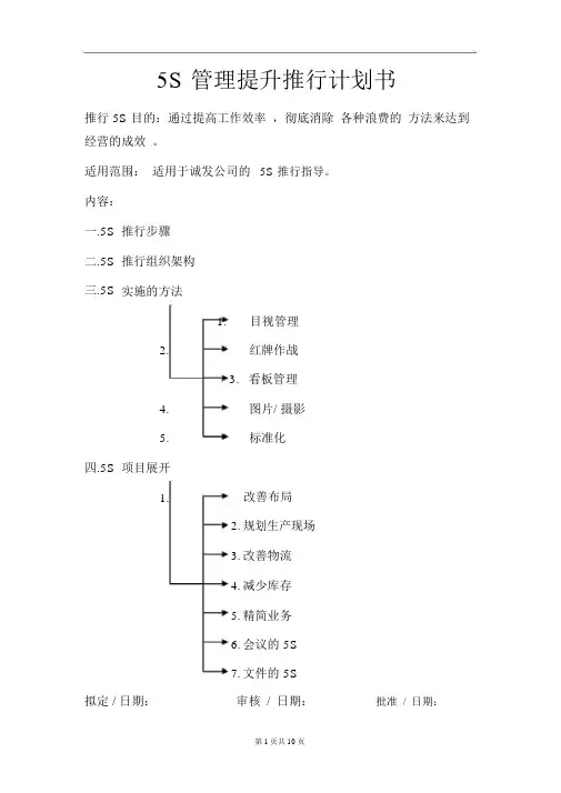 5S管理提升推行计划书(参考)