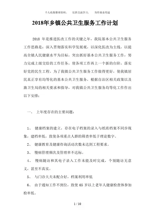2013年乡镇公共卫生服务工作计划
