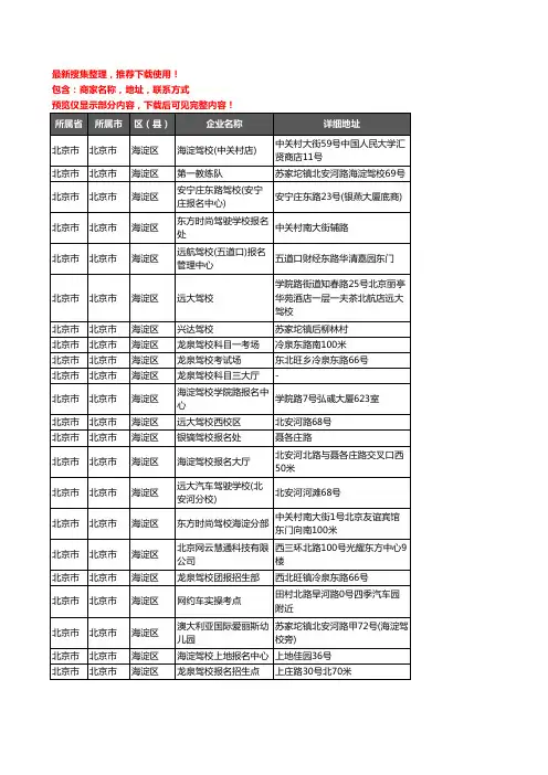 新版北京市北京市海淀区驾校培训企业公司商家户名录单联系方式地址大全73家