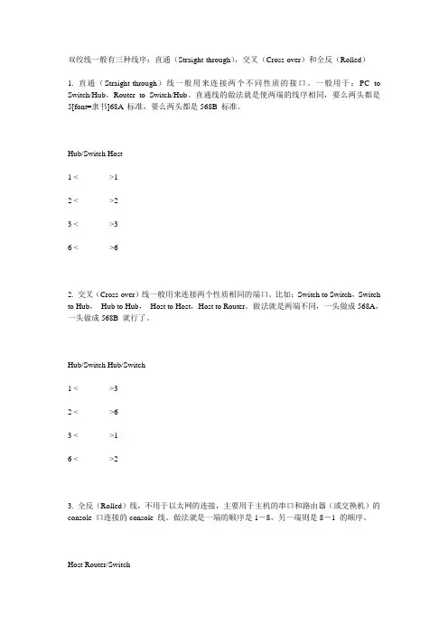 双绞线线序分类及讲解