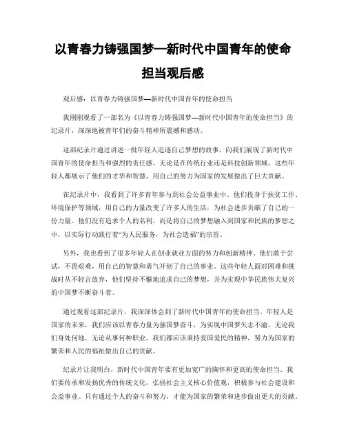 以青春力铸强国梦—新时代中国青年的使命担当观后感