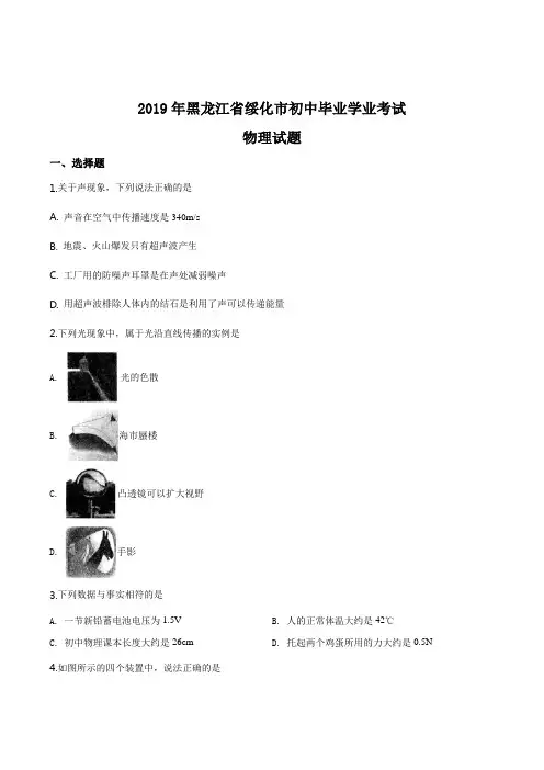 【精品】2019年黑龙江省绥化市中考物理试题(原卷版)